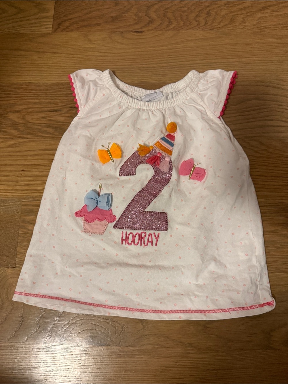 NWOT Mudpie White Pink '2 Hooray' Party Top 2T